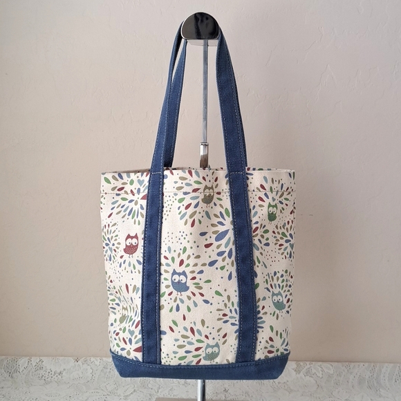 Vintage Y2k Barnes & Noble Small Child Size Tote Bag Canvas Owl Print Book Bag - Picture 3 of 11